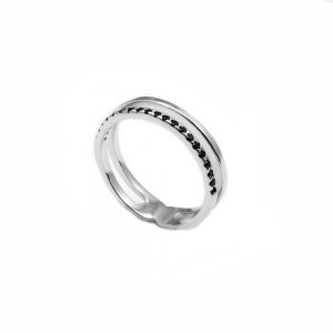 Anillo doble plata rodiada circonitas negras