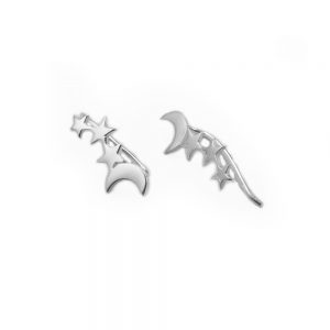 Pendientes trepadores, pendientes altos luna y estrellas en plata de ley